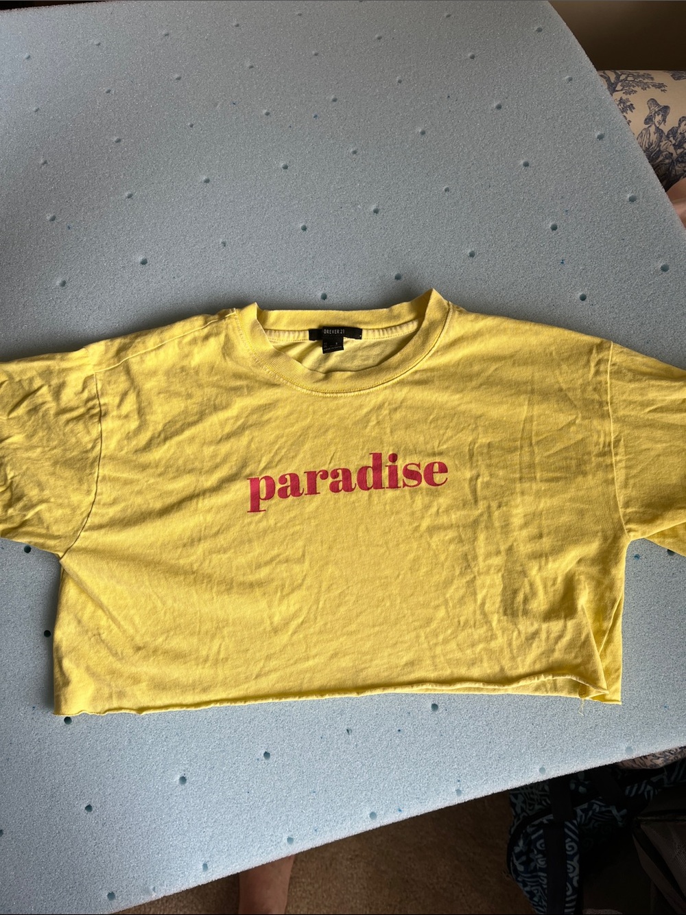 Forever 21 Yellow Crop Tee with Pink "paradise" Graphic
